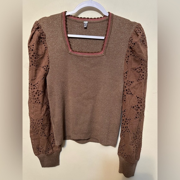 Bl^nk Anthropologie Square Neck Sweater Islet Sleeves Size Small‎ Boho Preppy - Picture 1 of 4